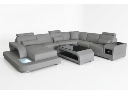 Skórzana sofa Żywy krajobraz Ustaw Design Modern Narożnikowa kanapa Sofa Kształt U G8013+Tabela