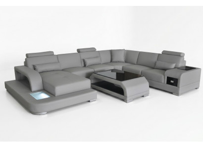 Skórzana sofa Żywy krajobraz Ustaw Design Modern Narożnikowa kanapa Sofa Kształt U G8013+Tabela