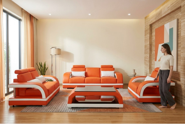 Sofa Kanapa Skóra Podkładka Siedziba Kanapa Ustawić 3+2+1 Tabela Set Design Sofy