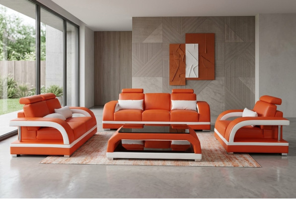 Sofa Kanapa Skóra Podkładka Siedziba Kanapa Ustawić 3+2+1 Tabela Set Design Sofy
