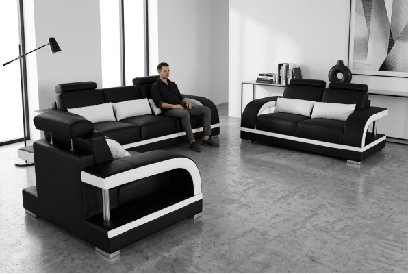 3+2+1 Ustaw Skóra Sofa Kanapa Sofy Sofy Żywy krajobraz Luksus