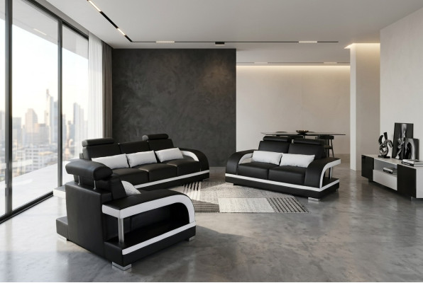3+2+1 Ustaw Skóra Sofa Kanapa Sofy Sofy Żywy krajobraz Luksus