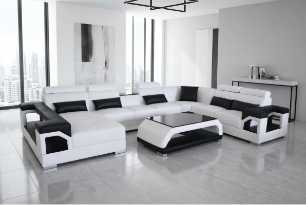 Skóra Sofa Modern Siedziba Couch Podkładka Design Żywy krajobraz + Tabela Narożnik
