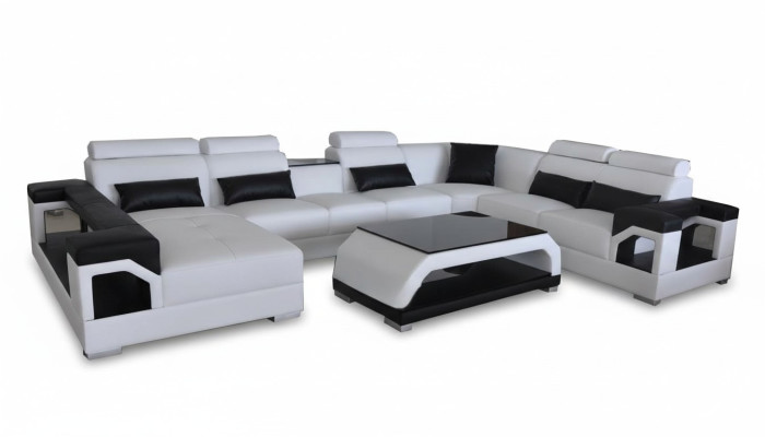 Skóra Sofa Modern Siedziba Couch Podkładka Design Żywy krajobraz + Tabela Narożnik