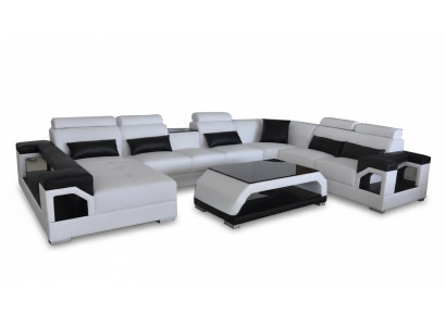 Skóra Sofa Modern Siedziba Couch Podkładka Design Żywy krajobraz + Tabela Narożnik