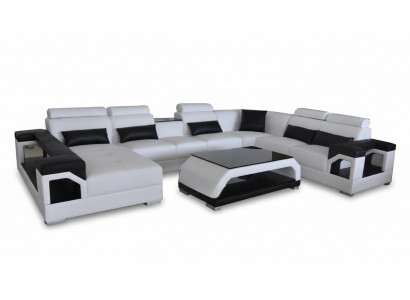 Skóra Sofa Modern Siedziba Couch Podkładka Design Żywy krajobraz + Tabela Narożnik