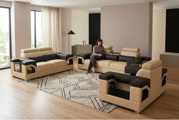 3+2+1 Ustawić Skóra Sofa Kanapa Podkładka Kanapy Sofy Żywy krajobraz