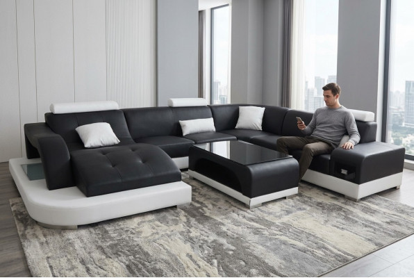 Skóra Sofa Nowoczesna Siedziba Couch Podkładka Design Narożnik Żywy krajobraz + Tabela Couches