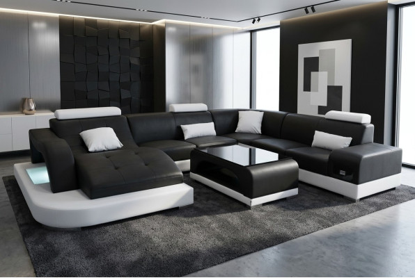 Skóra Sofa Nowoczesna Siedziba Couch Podkładka Design Narożnik Żywy krajobraz + Tabela Couches