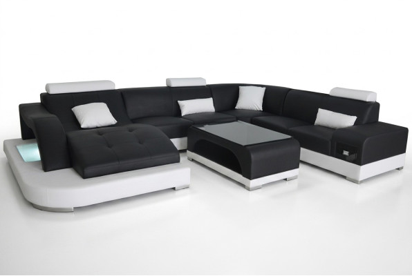 Skóra Sofa Nowoczesna Siedziba Couch Podkładka Design Narożnik Żywy krajobraz + Tabela Couches