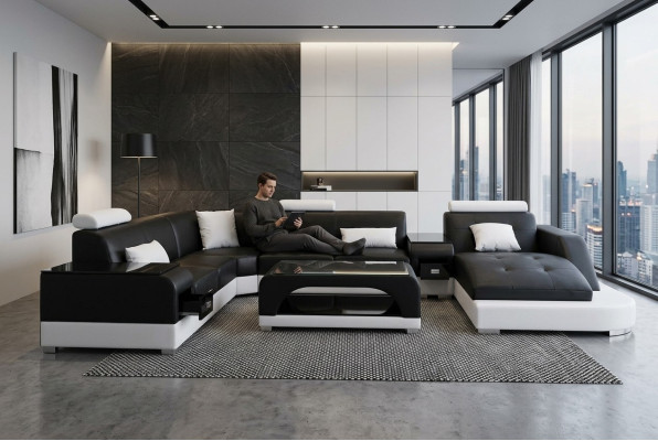 Skóra Sofa Modern Siedziba Couch Design Podkładka Narożnik Kanapy Żywy krajobraz + Tabela