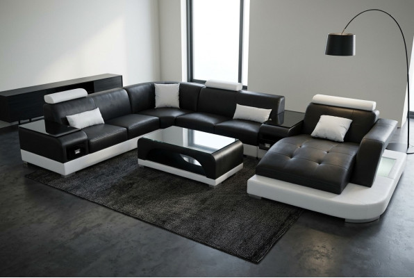 Skóra Sofa Modern Siedziba Couch Design Podkładka Narożnik Kanapy Żywy krajobraz + Tabela