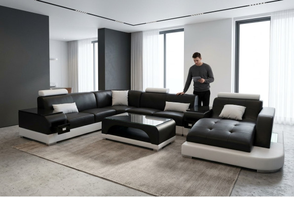 Skóra Narożnik Sofa Narożnik Żywy krajobraz Ustaw Design Modern Couch Sofy UForm G8009