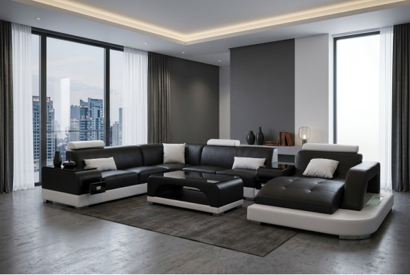 Skóra Narożnik Sofa Narożnik Żywy krajobraz Ustaw Design Modern Couch Sofy UForm G8009