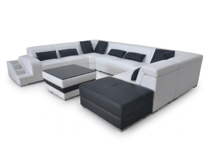 Skóra Żywy krajobraz Narożnik Ustawić Design Nowoczesna Sofa Kształt U G8008 + Pufa Nowość