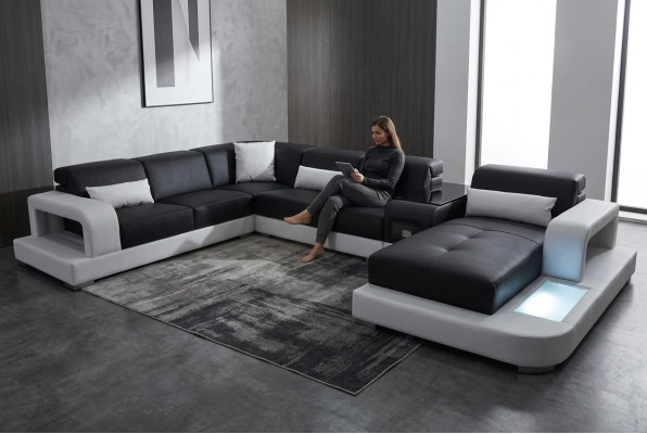 Skóra Narożnik Sofa Narożnik Żywy krajobraz Ustaw Design Modern Couch Sofy UForm G8006
