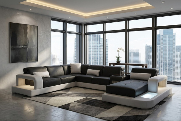 Skóra Narożnik Sofa Narożnik Żywy krajobraz Ustaw Design Modern Couch Sofy UForm G8006