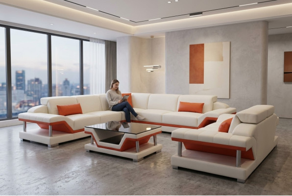 Skóra Sofa Modern Couch Żywy krajobraz 2 miejsce siedzące Kanapy Siedziba Narożnik Tabela
