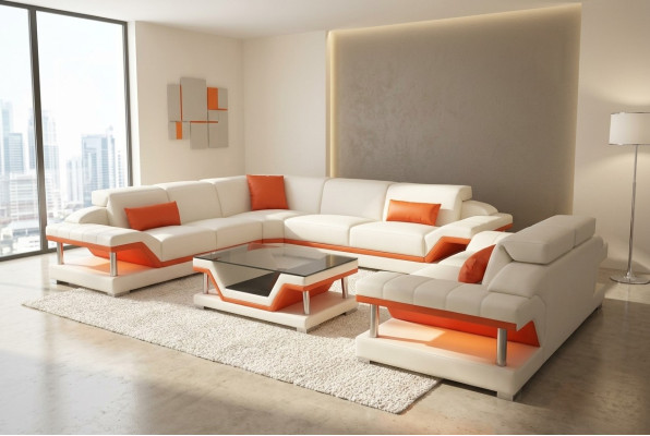 Skóra Sofa Modern Couch Żywy krajobraz 2 miejsce siedzące Kanapy Siedziba Narożnik Tabela