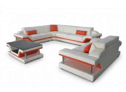 Skóra Sofa Modern Couch Żywy krajobraz 2 miejsce siedzące Kanapy Siedziba Narożnik Tabela