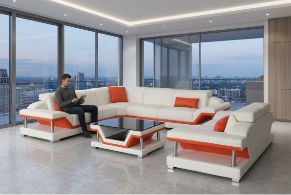 Skóra Narożnik Sofa Ustawić Sofy Kanapy Podkładka Żywy krajobraz Luxury Narożnik
