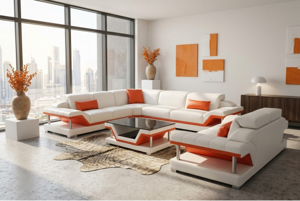 Skóra Narożnik Sofa Ustawić Sofy Kanapy Podkładka Żywy krajobraz Luxury Narożnik