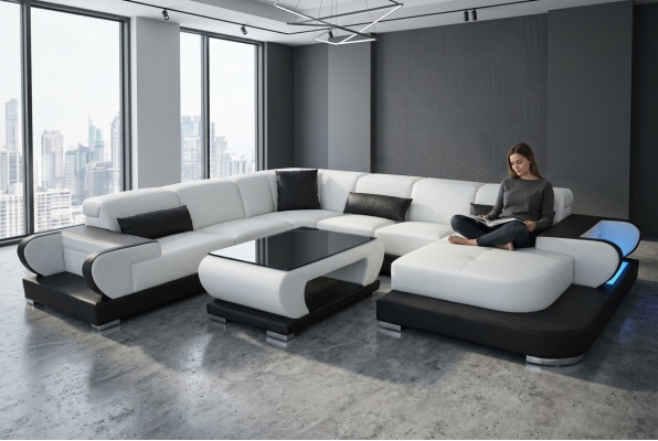 Living Couch Skóra Sofa Landscape Podkładka Ustawić Narożnik Sofy Siedziba Obcios Nowy
