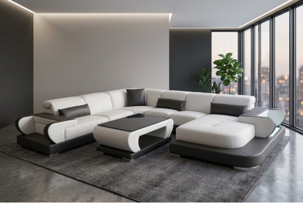 Living Couch Skóra Sofa Landscape Podkładka Ustawić Narożnik Sofy Siedziba Obcios Nowy