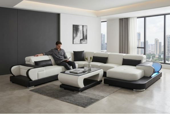 Kanapa Narożnikowa kanapa Skóra Żywy krajobraz Ustaw Design Nowoczesna Sofa UForm G8002+Tabela