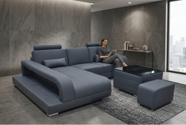 Kanapa XXL Narożnikowa kanapa Skóra Żywy krajobraz Ustawić Design Nowoczesna sofa w kształcie litery L F3017C