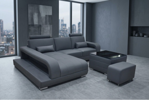 XXL Kanapa Skóra Żywy krajobraz Ustawić Design Nowoczesna sofa w kształcie litery L F3017C + Tabela