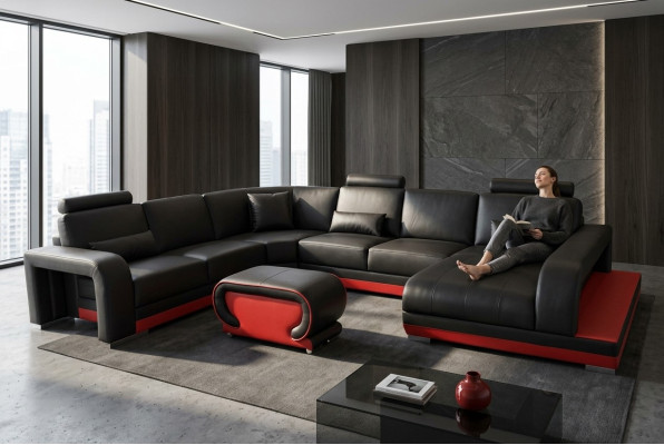 Living Couch Skóra Sofa Krajobraz Siedziba Podkładka Ustawić Narożnik Sofy Obcios Nowe