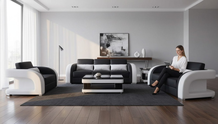 Kanapa XXL Skóra Żywy krajobraz Ustawić Design Nowoczesna Sofa Obcios 3+2+1 Nowość