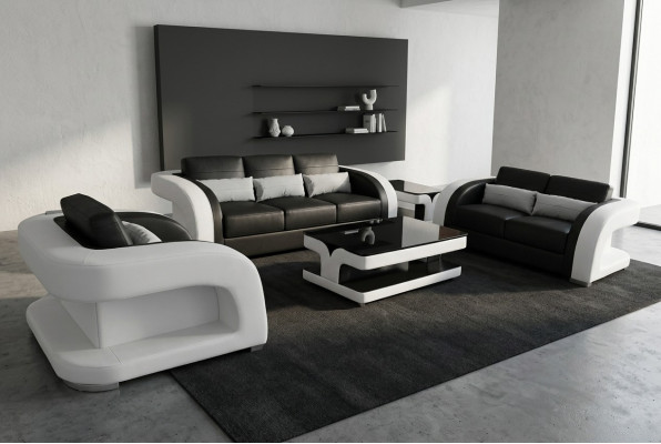 Kanapa XXL Skóra Żywy krajobraz Ustawić Design Nowoczesna Sofa Obcios 3+2+1 Nowość