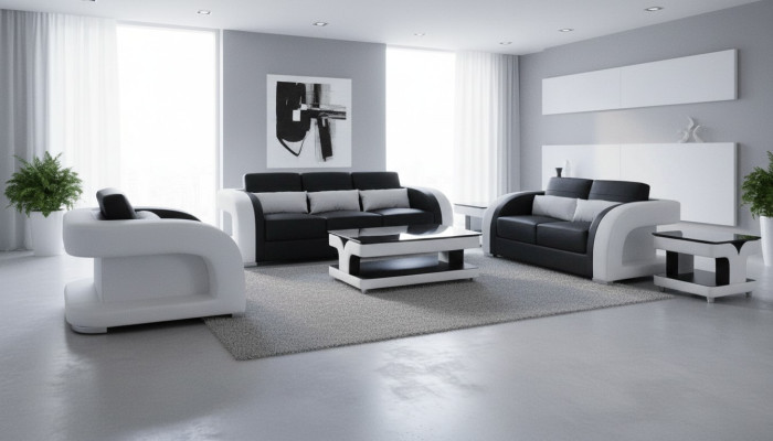 XXL Skóra Żywy krajobraz Ustawić Design Modern Zestaw sofowy 3+2+1 F3002C+Tabela