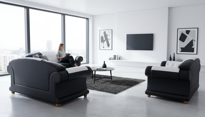 3+2+1 Ustawić Skóra Sofa Kanapa Podkładka Kanapy Sofy Żywy krajobraz Luksus Nowość