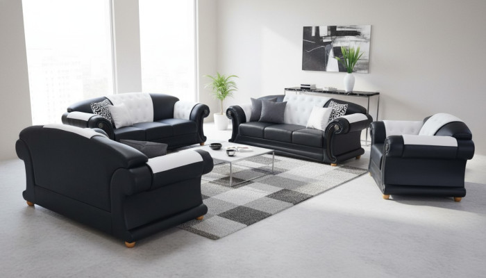 3+2+1 Ustawić Skóra Sofa Kanapa Podkładka Kanapy Sofy Żywy krajobraz Luksus Nowość