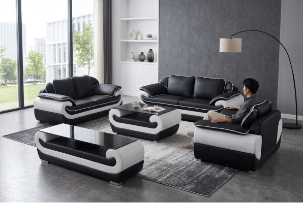 Skóra Modern XXL Couch Żywy krajobraz Sofa skórzana Sofa Ustawić 3+2+1 D04 + Tabela
