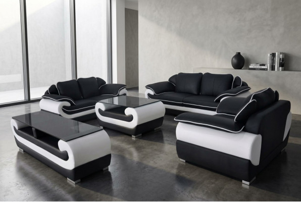 Skóra Modern XXL Couch Żywy krajobraz Sofa skórzana Sofa Ustawić 3+2+1 D04 + Tabela