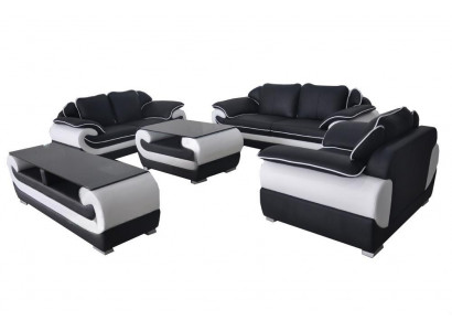 Skóra Modern XXL Couch Żywy krajobraz Sofa skórzana Sofa Ustawić 3+2+1 D04 + Tabela
