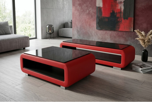 Designerski stolik kawowy Podkładka Skóra Szkło Modern Tabela CT9010 + RTV