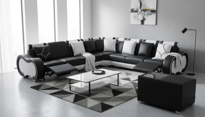 Narożnik Skóra Modern XXL Couch Żywy krajobraz Skórzana Sofa Sofa L-Shape C4030