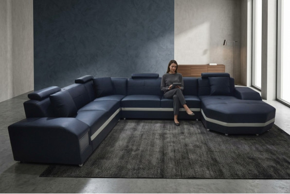 Narożnik Skóra Modern XXL Couch Żywy krajobraz Siedziba Podkładka Couchen Sofa Kształt U New