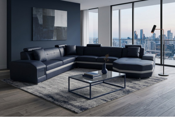 Narożnik Skóra Modern XXL Couch Żywy krajobraz Siedziba Podkładka Couchen Sofa Kształt U New