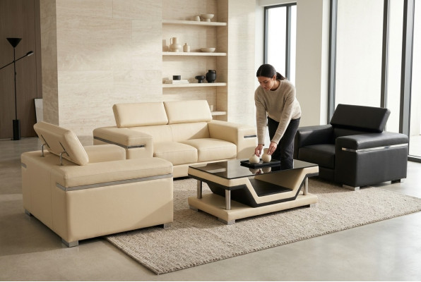 Living Couch Skóra Sofa Landscape Siedziba Podkładka Ustawić Narożnik 2+1+1 Nowy Zestaw Sof