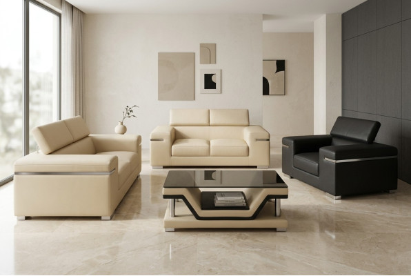 Living Couch Skóra Sofa Landscape Siedziba Podkładka Ustawić Narożnik 2+1+1 Nowy Zestaw Sof
