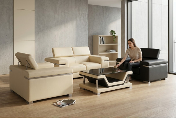 Skóra Modern XXL Couch Żywy krajobraz Sofa skórzana Sofa Ustawić 2+1+1 + Tabela Nowość