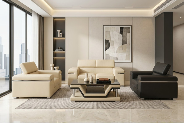 Skóra Modern XXL Couch Żywy krajobraz Sofa skórzana Sofa Ustawić 2+1+1 + Tabela Nowość