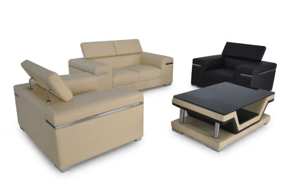 Skóra Modern XXL Couch Żywy krajobraz Sofa skórzana Sofa Ustawić 2+1+1 + Tabela Nowość