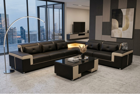 Narożnik Skóra Modern XXL Kanapa Żywy krajobraz Kanapy Sofy Sofa Sofa L Kształt B2021 Tabela
